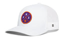 The Haka Hat Phoenix Trucker Hat features a white mesh design, a purple and orange circular PHX x basketball patch on the front, curved brim, snapback closure, and a side logo tag. Brand: Haka Hat.