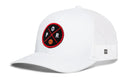 The Haka Hat Portland Trucker Hat | POR X Basketball Snapback features a circular patch with "P, O, R" and a basketball graphic, black and red embroidered logo, and classic HAKA 5.0 trucker style with an adjustable snapback closure.