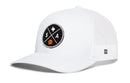 The Haka Hat San Antonio Trucker Hat is a white mesh snapback featuring a black patch with a white Texas outline, S and A letters, and an orange basketball—your go-to San Antonio hat from Haka Hat.