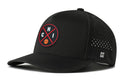 The Haka Hat Chicago Basketball Performance 5-Panel Hat (CHI X Flexfit® Snapback) is a black hat with a curved brim, round CHI basketball patch, side perforations, and a small H logo on the lower side.