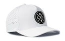 The Haka Hat Chicago Performance 5-Panel Hat features a black "CHI X" logo with Illinois, ventilation sides, and a comfy Flexfit sweatband—perfect for Chicago style.