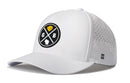 The Haka Hat Green Bay Performance 5-Panel Hat | GB X Cheese Flexfit® Snapback features perforated sides, curved brim, and a white design with a black/yellow crossed-bats logo of G and B letters, cheese wedge, and state outline.