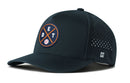 The Haka Hat Detroit Baseball Performance 5-Panel Hat features a circular DET logo with a baseball graphic, side ventilation holes, and a small H logo near the brim. This Flexfit® snapback offers comfort and style.