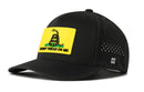 The Haka Hat Dont Tread On Me 5-Panel Hat is a water repellent Flexfit® snapback with the Gadsden Flag snake logo on front—ideal for fans of classic yellow Gadsden Flag styles.
