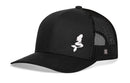 The Haka Hat Mermaid Trucker Hat in black features a white embroidered lizard on the front, mesh back for ventilation, curved brim, and an adjustable comfort-fit snapback. Brand: Haka Hat.