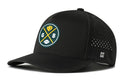 The Haka Hat Green Bay Football Performance 5-Panel Hat features a black Flexfit® snapback, circular green/yellow GB X Cheese patch, ventilation holes, and an H logo—perfect for Green Bay fans.
