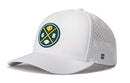 The Haka Hat Green Bay Football Performance 5-Panel Flexfit® Snapback features a white design, side ventilation holes, and a green/yellow circular logo with a cheese wedge, G and B letters, crossed lines, football, and an H logo.