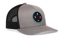 Add this stylish Haka Hat Seattle Hockey Trucker Hat | SEA X Snapback by Haka Hat to your collection—a gray and black mesh snapback featuring a round patch on the front with crossed hockey sticks, the letters “SEA,” and a hockey puck in teal, red, and black—perfect for any Seattle hockey fan.