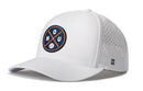 The Haka Hat Houston Baseball Performance 5-Panel Hat features a round "HOU" patch with baseball icon, perforated side panels, Flexfit® sweatband, water-repellent fabric, a small H logo on the side, and an adjustable snapback.