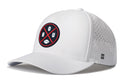 The Haka Hat Houston Football Performance 5-Panel Hat features a Flexfit® sweatband, small ventilation holes, and a round HOU football logo on the front in red and black.