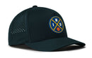 The Haka Hat Indianapolis Basketball Performance 5-Panel Hat features a dark mesh design, a blue/yellow/white IND basketball patch on the front, and a comfy Flexfit® sweatband.