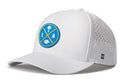 The Haka Hat Los Angeles Football Performance 5-Panel Hat is a light blue Flexfit® snapback featuring a multicolor LA logo with a palm tree and football, water repellent fabric, perforated side panels, curved brim, and comfy sweatband.