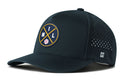 The Haka Hat Milwaukee Baseball Performance 5-Panel Hat features a dark design, circular patch with “M I L”, crossed yellow lines, baseball graphic, side ventilation holes, Flexfit® sweatband, and an “H” logo.
