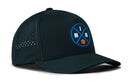 The Haka Hat Minneapolis Basketball Performance 5-Panel Hat features a dark green design, round blue MIN logo with basketball, perforated side panels, and a Flexfit® sweatband for comfort.