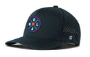 The Haka Hat New Orleans Basketball Performance 5-Panel Hat features water-repellent fabric, a round NOLA X logo on the front, side ventilation holes, a small H logo, and a Flexfit® sweatband for comfort.