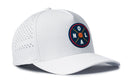 The Haka Hat New Orleans Basketball Performance 5-Panel Hat features a circular NOLA basketball patch, perforated side panels for ventilation, and a Flexfit® sweatband for comfort.