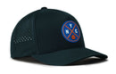 The Haka Hat New York Basketball Performance 5-Panel Hat features a dark green design, perforated sides, a blue and orange circular NYC logo on the front, and a Flexfit® sweatband for comfortable all-day wear.