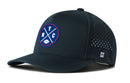 The Haka Hat New York Football Performance 5-Panel Hat is a blue Flexfit® snapback featuring a circular NYC logo with crossed lines and a football, side ventilation holes, and a small H logo near the brim.