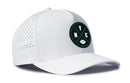 The Haka Hat New York Football Performance 5-Panel Hat, a green NYC x Flexfit® snapback, features perforated sides and a circular football NYC logo. This stylish, water-repellent hat is perfect for fans on the move.