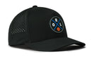 The Haka Hat Orlando Basketball Performance 5-Panel Hat features a circular front patch with blue crossed lines, ORL lettering, and a basketball, plus perforated side panels and a Flexfit® sweatband for comfort.