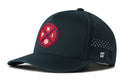 The Haka Hat Philadelphia Baseball Performance 5-Panel Hat | PHI X Flexfit® Snapback features a dark navy design, red PHI baseball logo, white embroidered H side detail, water-repellent fabric, and a comfy Flexfit sweatband for all-day wear.
