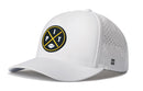 The Haka Hat Pittsburgh Football Performance 5-Panel Hat features a white design, black and yellow circular PIT logo with a football, perforated side panels, Flexfit® sweatband for comfort, snapback closure, and small H logo on the brim.