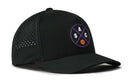 The Haka Hat Sacramento Basketball Performance 5-Panel Hat by Haka Hat is a black SAC X Flexfit® snapback featuring side vents and a circular patch with SAC and a basketball icon in purple, white, and orange.