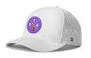 The Haka Hat Utah Basketball Performance 5-Panel Hat features a purple circular UTA basketball emblem, perforated side panels, and a Flexfit® sweatband—your perfect Utah Basketball snapback hat.