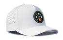 The Haka Hat San Antonio Basketball Performance 5-Panel Hat is a white snapback featuring a round SA and Texas logo with basketball, perforated sides, and a Flexfit® sweatband for comfort.