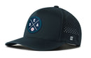 The Haka Hat Seattle Baseball Performance 5-Panel Hat features a dark blue design with a round SEA logo, crossed bats, and baseball, plus an H logo at the back. Flexfit® sweatband and ventilation holes ensure comfort and a perfect fit.