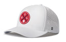 The Haka Hat St. Louis Baseball Performance 5-Panel Hat (STL X Flexfit® Snapback) features a white design with a red circular logo, crossed bats, baseball, side perforations, Flexfit sweatband, water-repellent fabric, and small H logo.