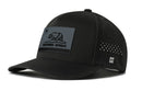 The Haka Hat California Flag Performance 5-Panel Hat is a black Flexfit® snapback featuring a perforated back, rubber California Republic bear flag patch on the front, and a small H logo on the side for comfort and style.