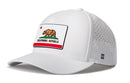 The Haka Hat California Flag Performance 5-Panel Hat features the iconic bear and star, breathable side panels with ventilation holes, a discreet H logo, and CA Flexfit® Snapback for style and function.