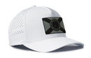 The Haka Hat Florida Flag Performance 5-Panel Hat features perforated sides, a black and gray state seal patch, and a Flexfit® sweatband for comfort.