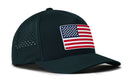 The Haka Hat USA Performance 5-Panel Hat is a dark, water-repellent Flexfit® snapback featuring a perforated back and American flag patch—perfect for showing your pride in style.