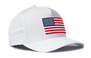 The Haka Hat USA Performance 5-Panel Hat features a bold American flag patch and ventilation holes for comfort, making this Flexfit® Snapback perfect for showcasing your patriotic style.