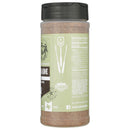 A clear plastic container with a black lid holds War Pig Ham Grenade BBQ Rub from WarPig BBQ. Its green label showcases text, graphics, nutrition facts, and a soldier illustration, and notes that the product is gluten and MSG free. Perfect as a smoky BBQ seasoning or rub, this versatile blend delivers bold flavor to your favorite dishes.