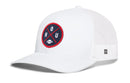 Introducing the Haka Hat Houston Trucker Hat—a black snapback cap from Haka Hat featuring a mesh back and a bold navy and red circular patch on the front with HOU lettering and a small football graphic, making it the perfect go-to Texas game day hat.