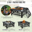 The DirectDeals 32 Inch 3 in 1 Outdoor Square Fire Pit Table with BBQ Grill and Rain Cover is perfect for grilling, chilling drinks as an ice bucket, or enjoying a cozy fire—versatile for any outdoor gathering.