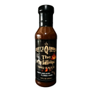 A bottle of Scott’s Smoked Q The Spicy Original Sweet Garlic BBQ Sauce with Heat, featuring a black label with flame graphics and text proclaiming “Maryland Born, Florida Made,” set against a dark background—a bold, smoked barbecue sauce from Scott’s Smoked Q that’s perfect for adding rich, spicy-sweet garlic flavor to your favorite dishes.