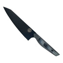 The Spaceman Knives Dark Matter Kiritsuke Knife by Spaceman Knives features a sleek black design and textured handle, ideal for precision cutting, and is displayed on a white background.