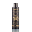A sleek black bottle of The Immaculate Beard Body Wash showcases a luxurious blend of herbal mint, lemon peel, lavender, and sea salt. This paraben-free scented formula comes in a gold-labeled package by The Immaculate Beard, emphasizing its premium grooming appeal.