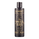 A black bottle of Immaculate Beard Body Wash Paraben Free Gentle Foaming Formula by The Immaculate Beard, featuring notes of citrus peel, vanilla musk, and tonka bean, with gold and white label text. This paraben-free scented body wash comes in a net weight of 7.5 oz (222 ml).
