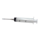 The Hickman's BBQ Marinade Package with Injector by Hickman's BBQ includes a clear plastic syringe featuring a measurement scale and an attached metal needle, perfect for evenly distributing injectable marinades into your favorite meats—shown against a white background.