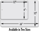 Two rectangular aluminum metal signs, Lone Star Art’s “Insane Asylum - Metal Sign,” are shown in 12x8 and 18x12 sizes with small mounting holes. Arrows mark each sign’s measurements. Text reads: Available in Two Sizes.