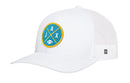 Black Jacksonville trucker hat by Haka Hat, featuring a blue and yellow circular JAX X embroidered patch with the letters “JAX” and a small football icon on the front, as seen at an angle.
