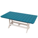The Kanyon Living Poly Lumber 72-Inch Rectangular Outdoor Dining Table in Aruba Blue and White features a slatted blue top with white legs, made from durable poly lumber, and is displayed against a plain white background.