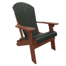 The Kanyon Living Kanyon Poly Folding Adirondack Chair features a dark green slatted seat and back with cedar wood-tone armrests and legs, offering stylish outdoor seating against a plain white background.