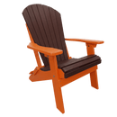 The Kanyon Living Kanyon Poly Folding Adirondack Chair, featuring a dark wood slatted seat and back with an orange frame and armrests, stands out as inviting outdoor furniture against a plain white background.