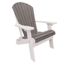 The Kanyon Living Kanyon Poly Folding Adirondack Chair Deluxe in Driftwood Grey and White features a slatted seat and backrest, white armrests and legs, and is made from recycled poly lumber—shown on a plain white background.